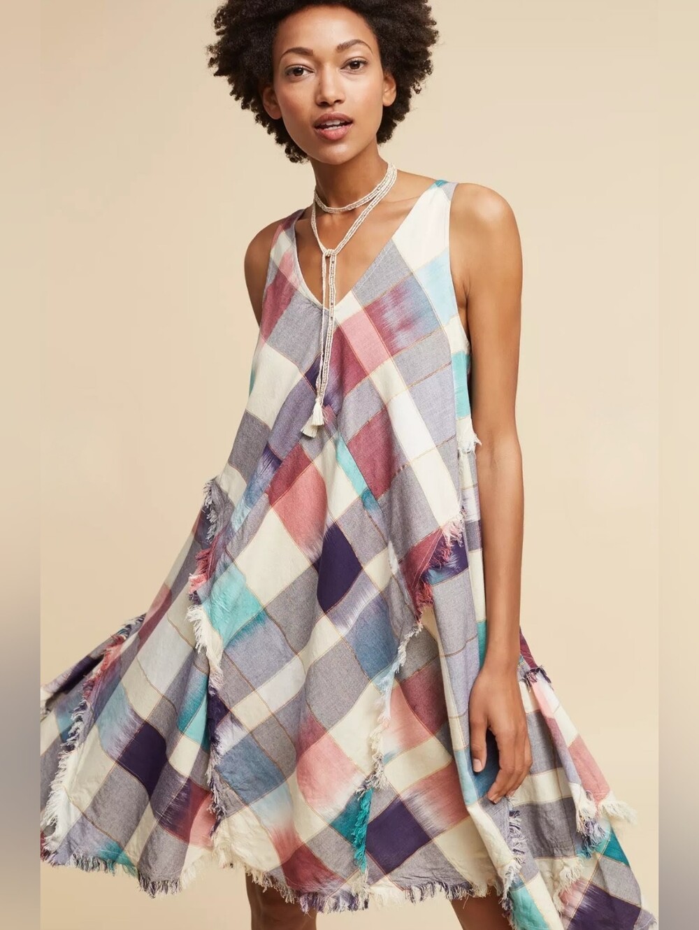 Anthropologie Maeve Metallic Plaid Dress